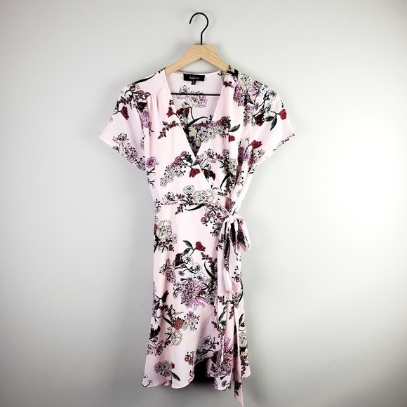 Aakaa Pink Floral Wrap Dress Small - Picture 1 of 6